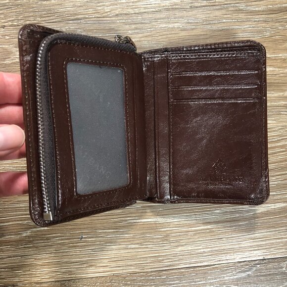 Manbang Mens Brown Leather Zip Pocket Wallet Card ID Holders - Picture 3 of 6